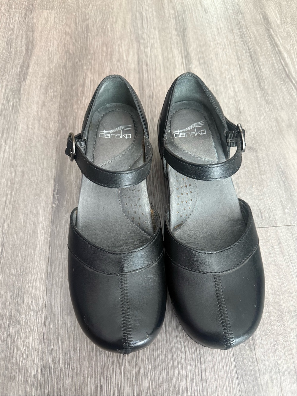 Dansko Black Leather Mary Jane Clogs with Ankle Strap Leather Comfortable